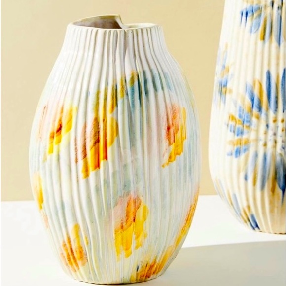Anthropologie Accents Anthropologie Ribbed Abstract Floral Vase